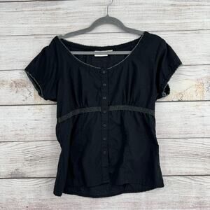 Shyanne Button Down Floral Sublimated Blouse Womens Small Black